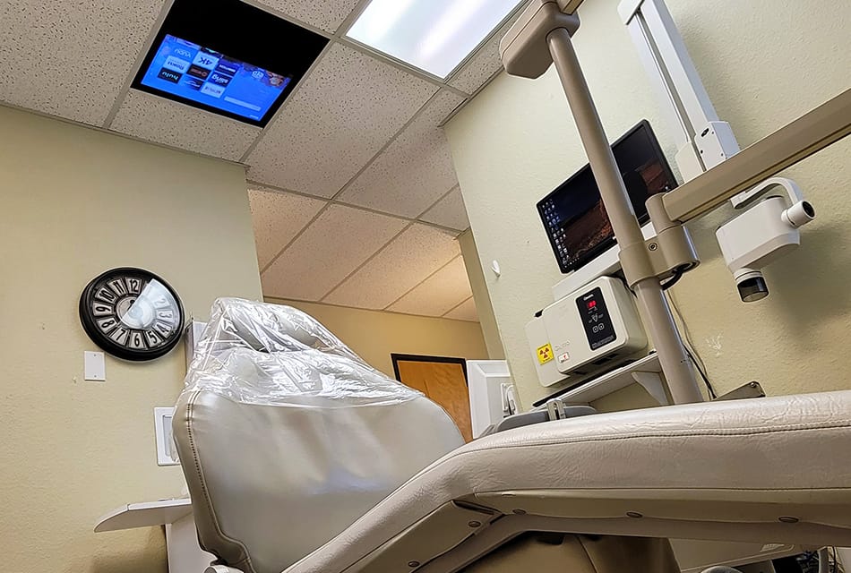 Dental chair and in-ceiling tv